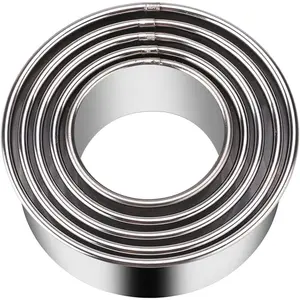 5-piece cookie cutter set, stainless steel round cookie molds, various sizes, suitable for pastries, dough, and donuts