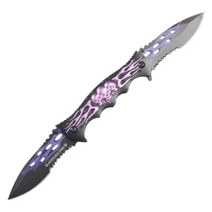3D Skull Knife Twin Blade Folding Knife Sharp Fruit Camping Knife