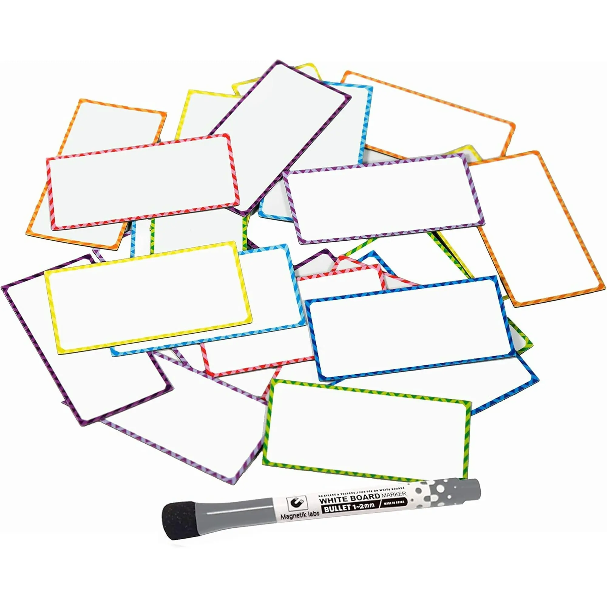 Magnetic Dry Erase Labels with Marker – 32 Reusable Whiteboard Cards for Office, Classroom, or Refrigerator