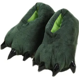 Unisex Plush Animal Paw Slippers - Fuzzy Warm House Shoes with Dinosaur Paw & Claw Design