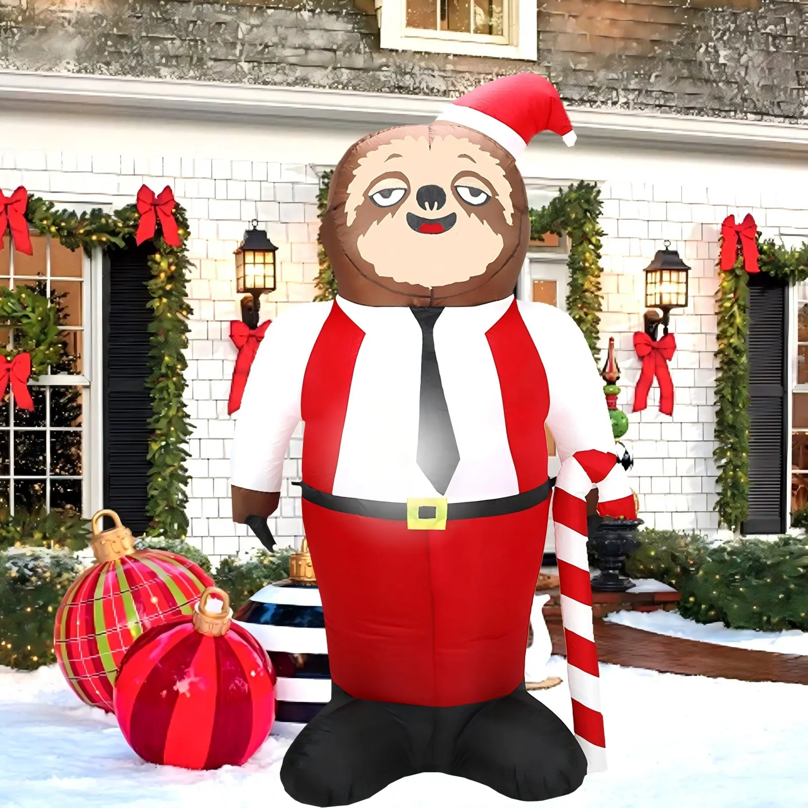 5.6 FT Christmas Inflatables Sloth Outdoor Decoration with LED Lights, Blow up Sloth Gentleman with Cane, Sloth Blow up Yard Decorations for Garden Lawn Patio Decor