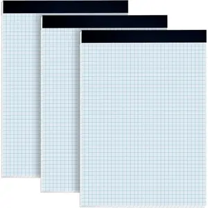 Graph Paper Pad, Pack of 3, White Letter Size - 4x4 Quad Grid Paper, With Blue Lines - Easy- Perforations, 11x8.5 Cardboard Backing - Graph Notepads for School, Office -50 Sheets per Pad