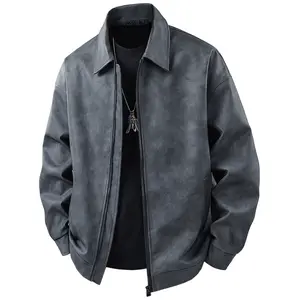 1pc TNZI men's lapel American retro fashion PU jacket simple thickened coat with zipper and pockets - windproof, comfortable and warm, suitable for or casual autumn/winter wear