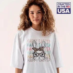Easter Funny Shirts for Women, Trendy Graphic Tee, Oversized Bunny T-Shirt, Cute Spring Clothes, Aesthetic Outfit Idea for Easter Brunch | E13