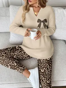 2pcs/Set Women Long Sleeve T-Shirt And Leggings, spring/Autumn/Winter Everyday Work From Home Outfit Comfortable Outfits For Women 2 Piece Lounge Sets Woman Lounge Wear Breakfast Outfits For Women