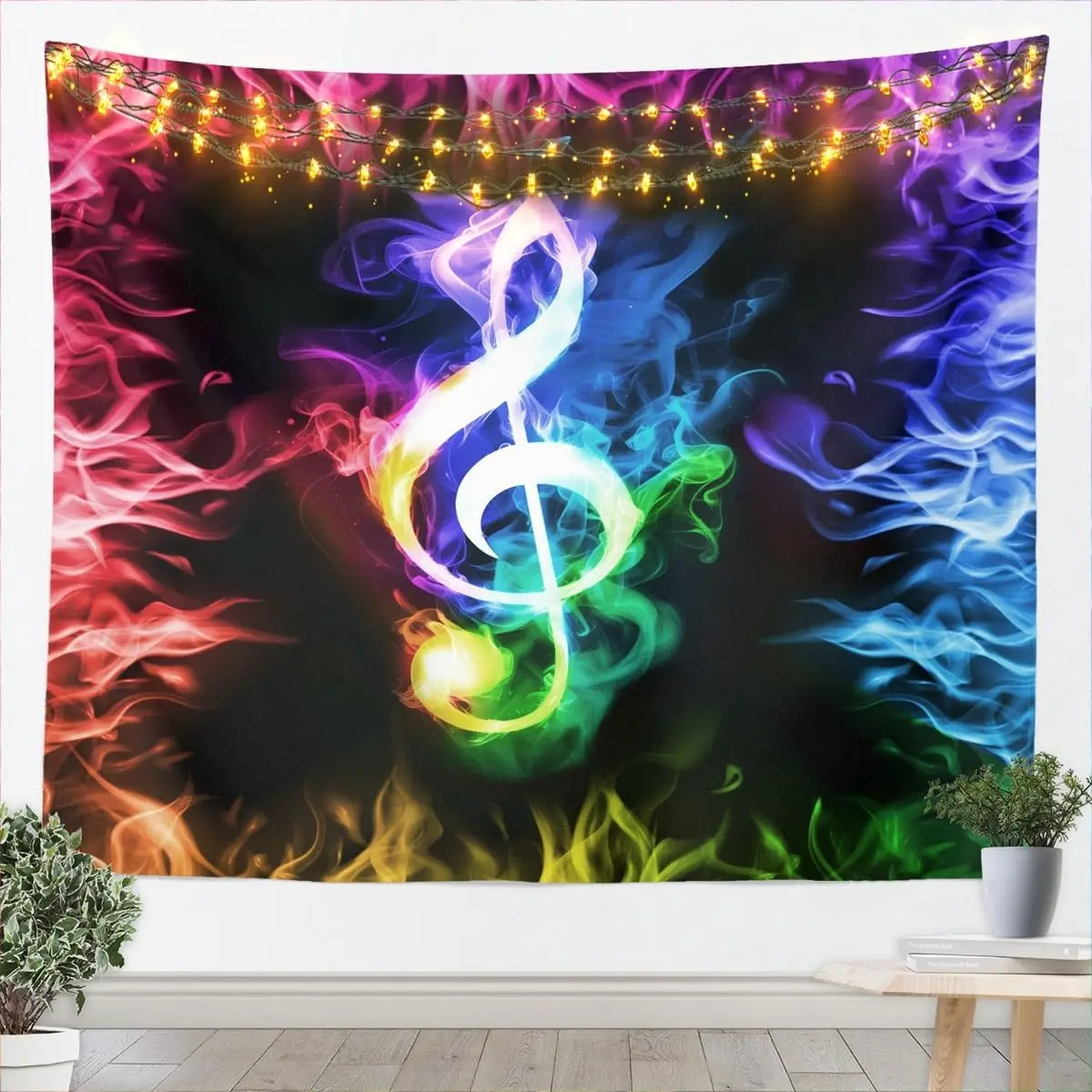 Feelyou Rainbow Music Note Wall Tapestry - Soft Vivid Colors Rock Music Themed Artwork Tapestries, Lightweight Artistic Home Textile for Living Room, Popstar Party Decor, Artistic Tapestry Tapestries
