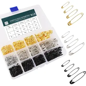 540 count Safety Pins  Black , 4 Sizes Safety Pins Assorted for Clothes Art Craft Sewing  Making  Office Use with Storage Box