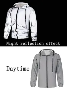Men's Reflective Jacket, New Sporty Glow-In-Dark Jacket, Outdoor Cycling Reflective Coat, Windproof Hooded Jacket, All-Season Fitted Style