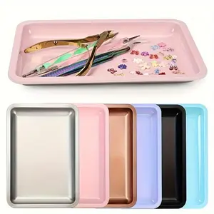 Manicure Brush Tool Storage Tray Square Nail Art Equipment Storage Stainless Steel Manicure Cosmetic Work Tray Dish Decor Plates Manicure Studio Scenery