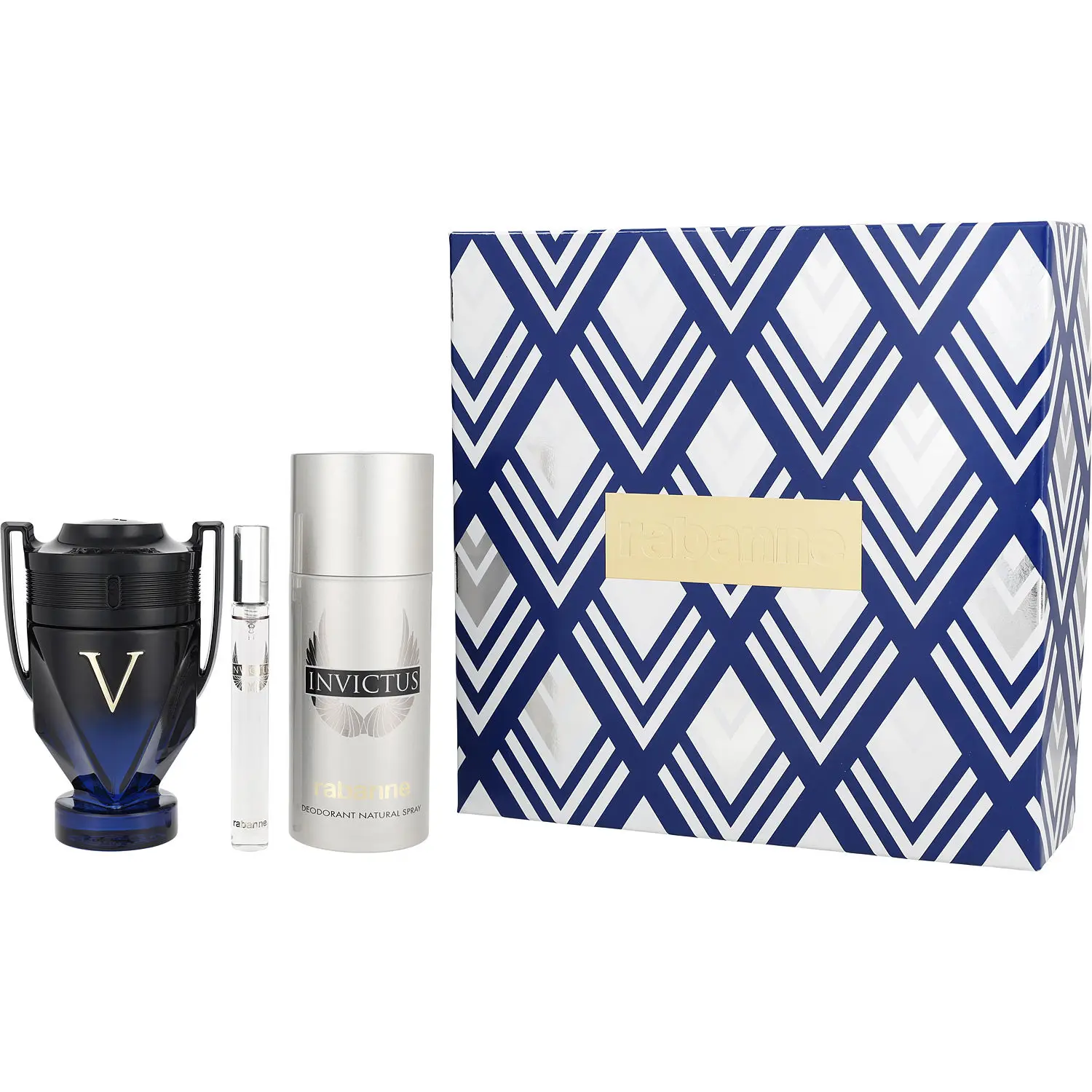 Invictus Victory Elixir Set-Parfum Intense Spray 3.4 Oz & Invictus Deodorant Spray 5.1 Oz & Invictus Edt Spray 0.34 Oz Mini For Men