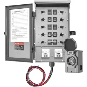 VEVOR Manual Transfer, 50-Amp 10-Circuit, Prewired Generator Transfer Kit with CS6375 Plug Power Inlet Box, Double-Throw, NEMA 3R, Mechanical Watt Meter, for 12500W GeneratorsVEVOR Super Brand Day