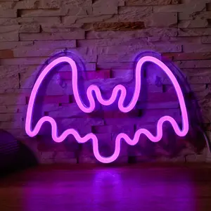 Halloween Bat LED Neon Light Backplate, Nightlight for Living Room Game Room, USB Powered Wall Switch Decor Gift for Boys Girls, Lighting