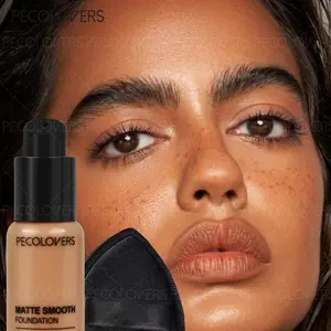 1PC Full Coverage Matte Foundation and Puff - Effectively Covers Dark Circles and Blemishes, Creamy, Waterproof, Suitable for All Skin Types, Lightweight Formula, Perfect Holiday Gift for Girls, Mother's Day Gift
