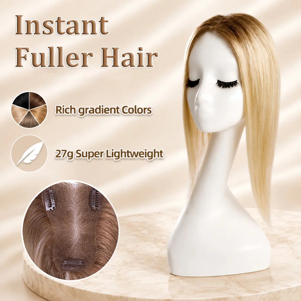 EC WIGS Women's Synthetic Hair Topper, 27g 14-Inch Realistic Hairpiece, 7.5×11cm Hand-Tied Lace Base, Breathable for Grey Coverage & Daily Wear Volume, Ideal for Daily Casual Use