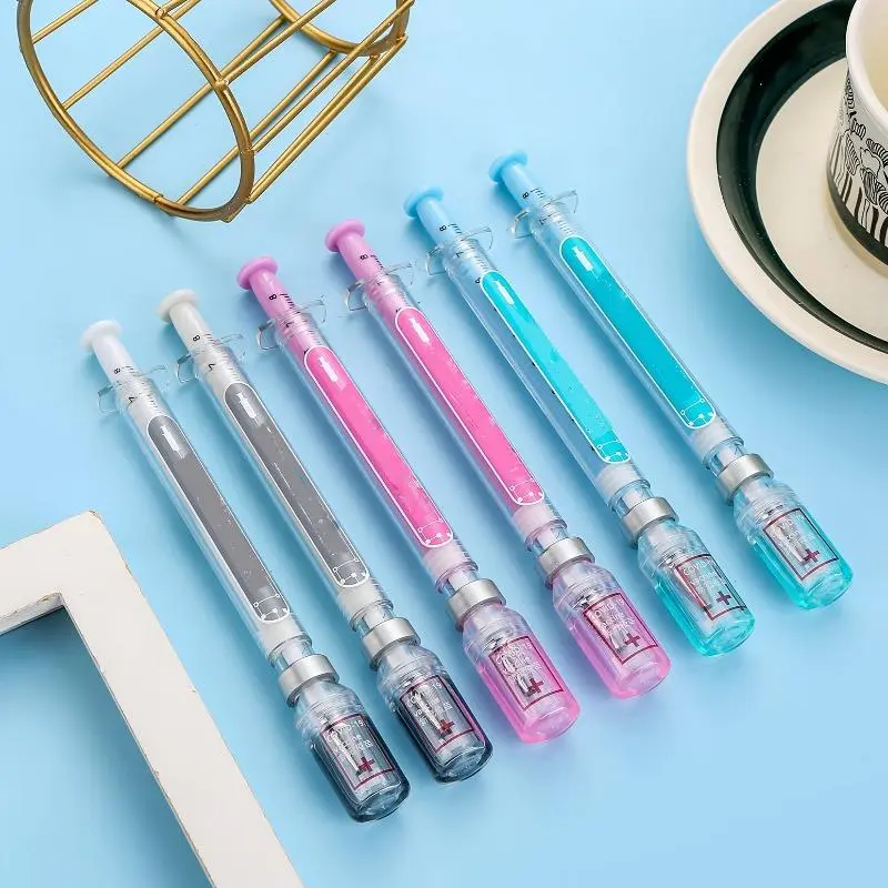6pcs/set Medical Syringe Gel Ink Pens - Realistic Squeeze-Activated Rollerball Pens with Gel Refill System, Squeeze-to-Write Action for Nurses, Doctors, Medical Students - Durable Plastic Vaccine-Themed Writing Tools Unique Pens Jelly Pen Set