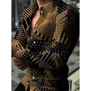 Men's Chic Striped Shirt in a Skinny Fit - Casual Long Sleeve Button Down with Lapel Collar in Stretch Polyester for Spring Fall, Spandex, Fabric