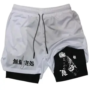 Compression Running Shorts Men 2-In-1 Training Shorts with Print - Lightweight Bodybuilding Shorts