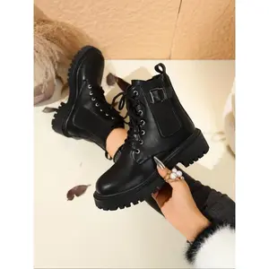 Women’s Koi Lace-Up Platform Combat Boots, fashionable and durable for everyday wear; casual ankle-high booties for fall and winter footwear