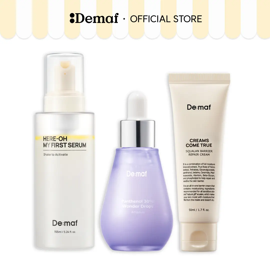 [De:maf Official] Intensive Hydration Routine Set | First Serum + Panthenol 30% Ampoule + Squalane Barrier Cream | Deep Moisture & Barrier Care