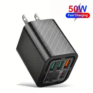 50W USB C Charger Block, QC3.0 PD 3.0 USB C Charging Block Wall Charger Fast Charging PD Power Adapter + QC 6-Port Wall Plug Compatible for iPhone17/16/15/13/13pro/12/12pro