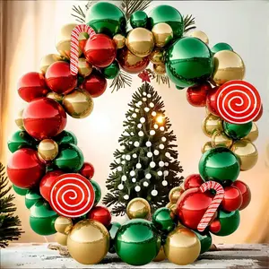Christmas Balloon Garland Arch Kit, 160Pcs Dusty Green Red Gold Cane Candy Balloons For Xmas Party Decorations
