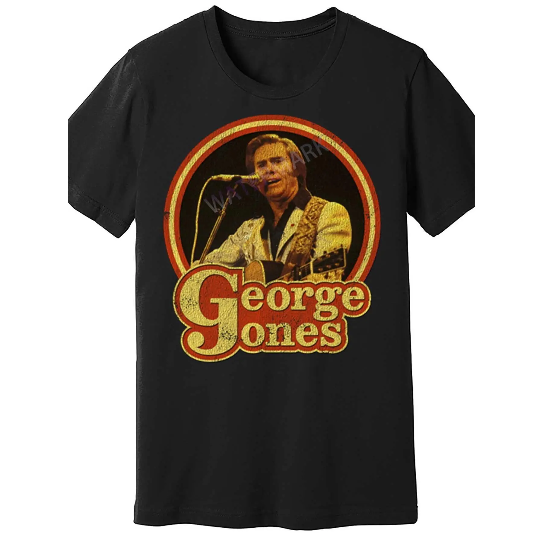 Men's Black Cotton T-Shirt Featuring George Jones - Casual Short Sleeve ...