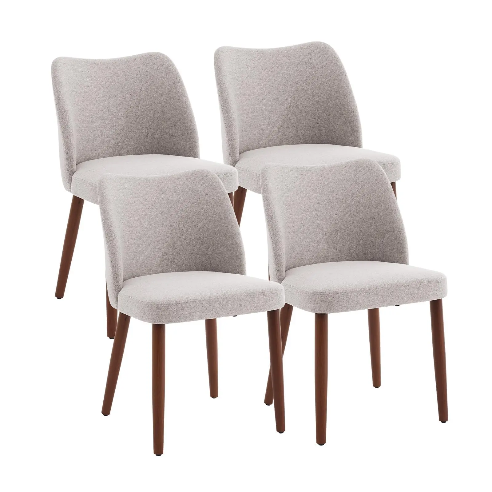 Garvee Linen Dining Chairs Set of 4 Upholstered Fabric Dining Chair with Wood Legs, Wing Backrest, Wooden Kitchen Chairs with Thick Cushions, Leveling Feet for Dining Room, Living Room, Light Grey