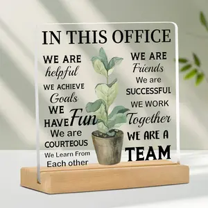 Acrylic Desktop Ornament, in This Office We Are A Team Letter Pattern Decorative Ornament, Desk Decoration for Home Office, Gift for Colleagues, Acrylic Plaque Sign