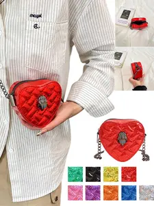 Metallic Rhombus Heart Chain Crossbody Shoulder Bag, Mini Lipstick Pouch, 9 Colors Available, Ultra-Light Design, Party & Street Style