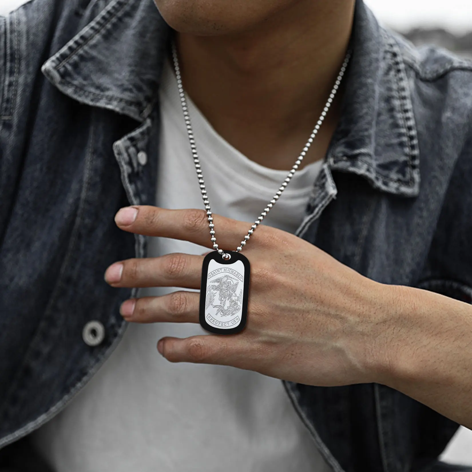 FaithHeart Saint Joseph Men's Religious Stainless Steel Engraved Medal Pendant Necklace, Catholic Patron Saint Dog Tag, Family Gift for Adults, 35mm*29mm, 55+5cm, 21.7g, Tp12080
