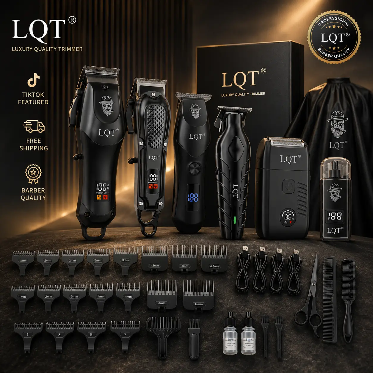 LQT 6-in-1 Cordless Men's Hair Trimmer Clippers - Haircut Kits with Foil Shaver, Nose Trimmer, Styling Tools, Cleaning Tools, Full Accessories, USB-C Rechargeable for Home Use, Birthday Gift
