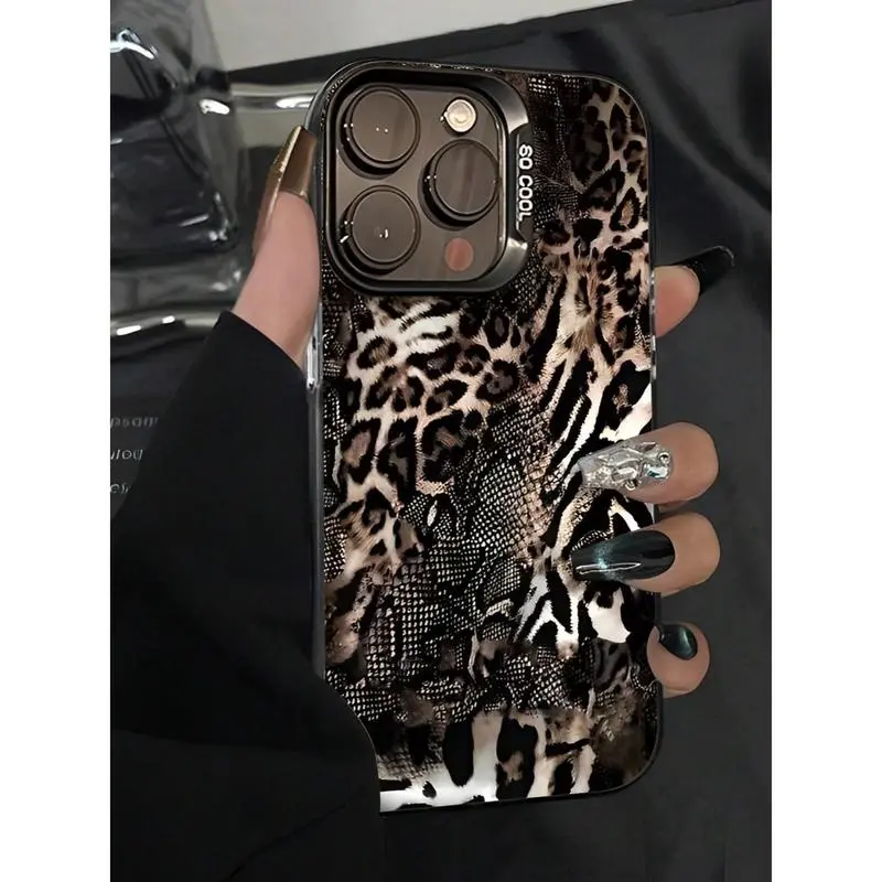 Leopard and snake pattern splicing phone case, this product is a 2D image, compatible with iPhone 17/16/15/14/13/12/11 Pro Max/X/XS/Xs Max/XR/16E/7P/8P, making it a perfect Christmas gift for friends, family, or for personal use., Cover, Accessories, Smar