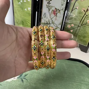 2.45inch Openable unique  colorful golden copper bangles bracelets sets women Christmas gifts