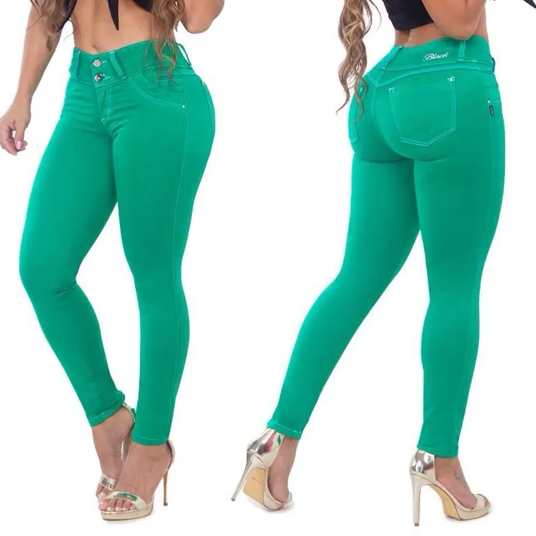 Women's Green B6930 Colombian Luxury Jeans - Lady's Comfortable Fabric Bottom with Elegance