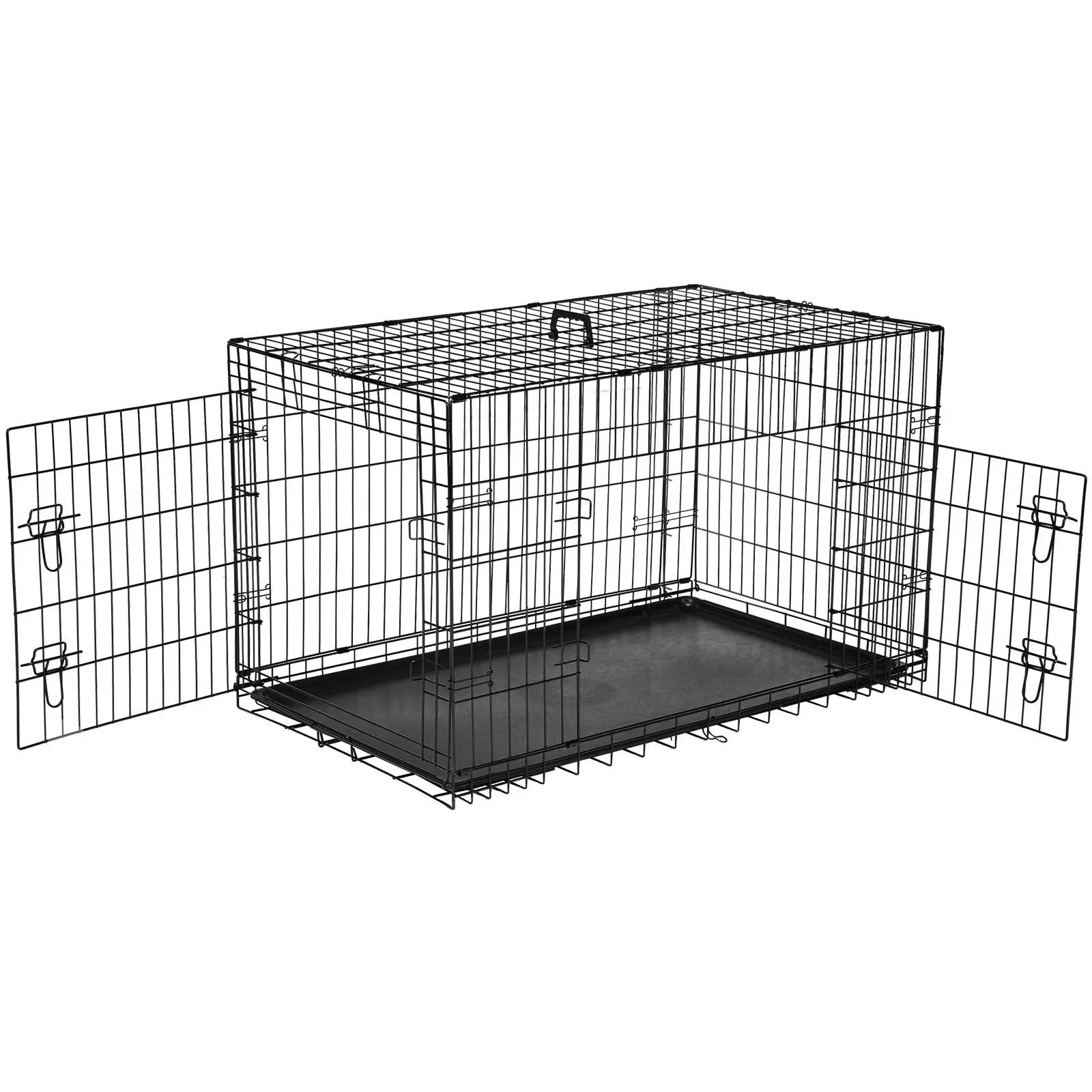 Large Dog Crate with Divider Panel - 24/30/36/42/48in Double-Door Folding Metal Wire Escape Proof Kennel, Plastic Leak-Proof Pan Tray for Indoor, Outdoor Use, Camping, Metal Mesh