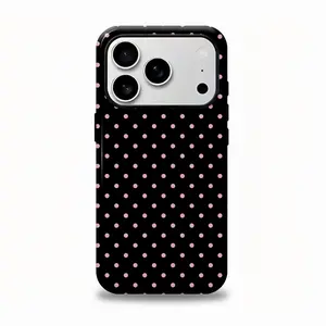 Pink polka dot iPhone case, pink, black, suitable for iPhone17 ProMax, 16Pro, 15, 14.Premium phone case |     Shockproof protective phone case |     Smart phone case brown design