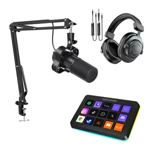 FIFINE Streaming Bundle Kit,  K688 Podcast Dynamic Microphone + H8 Monitoring Headphones + D6 Stream Controller