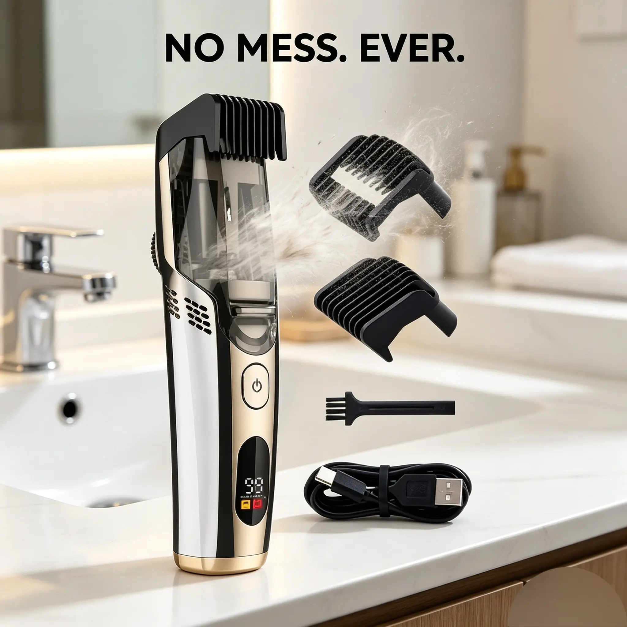 Beard Trimmer for Men with Vacuum Hair Catcher,Mess-Free Waterproof Electric Razor Portable Grooming Kit,epilator men's stuff,Rechargeable Shaver hygiene items for Face,Neck & Body– Father’s Day Gift,summeressentials#DealsForYouDays