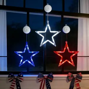 3 Star Suction Cup Lights, Red White Blue Pentagram LED Lights, Battery Operated Decorative Lights (Batteries Not Included), Hangable, Perfect for July 4th Independence Day Patriotic Decorations