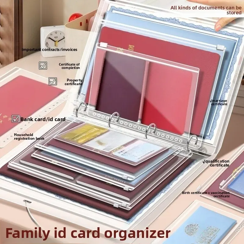 Important Document Organizer with Zipper Binder, Document Bag for Birth Certificate Holder, Waterproof Storage Bag, Household Zipper Loose-leaf Document Folder, Waterproof Certificate Protector, File Organizer for Property, Certificate & Bill Filing Book，