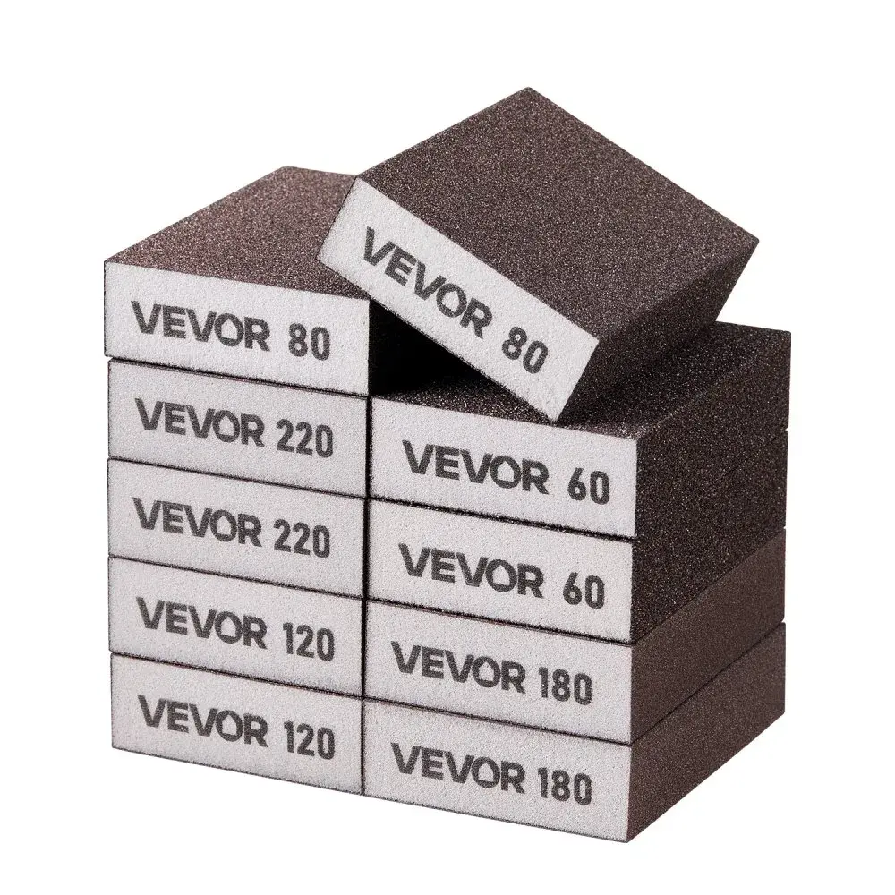 【Summerfinds】VEVOR Sanding Sponge (10 Pcs) - 60/80/120/180/220 Grit Assortment (2 Each)Washable Reusable Hardware Sanding Blocks for Dry & Wet UseCoarse to Fine for Drywall Wood Metal Furniture Repair, Multi-Grit Sanding Sponges, Polishing Sanding Spon