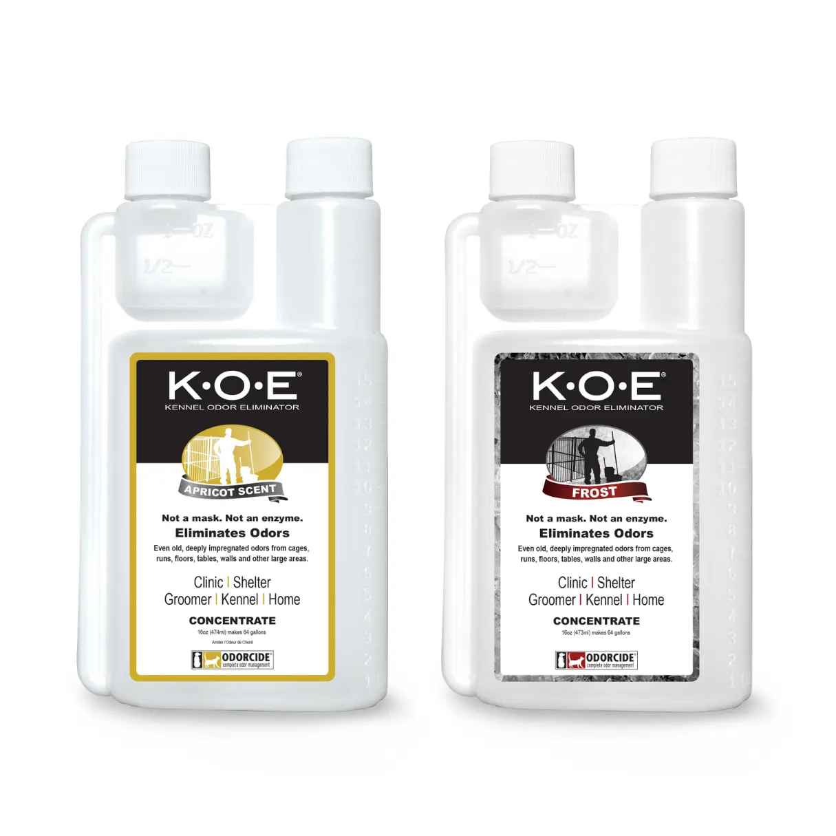 K.O.E. 2 Pack - Kennel Odor Eliminator 16oz Concentrate Bundle - Pet Deodorizer, Non-Enzymatic Formula (KOE) Frost, Apricot, Fresh, Original Scents, 32 oz Total