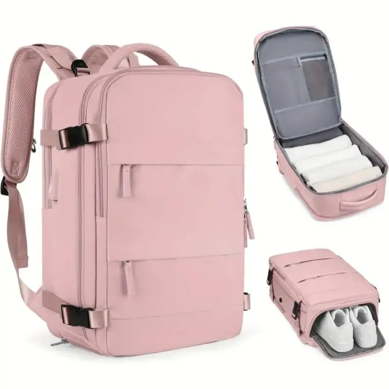 New Deal - Travel Backpack for Women, Carry OnBackpack with USB Charging Port & Shoe Pouch,TSA 15.6inch Laptop Mochila Flight Approved,Nurse Bag Casual Daypack for WeekenderBusiness Hiking, Pink