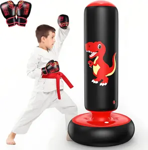 Inflatable boxing bags, 48-inch stable inflatable boxing bags for 3-6 children, dinosaur toys and gifts for boys and girls, children's boxing gloves for practicing karate and Taekwondo