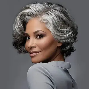 10in Glueless Short Bob Wigs Human Hair (Gray), Glueless Wigs