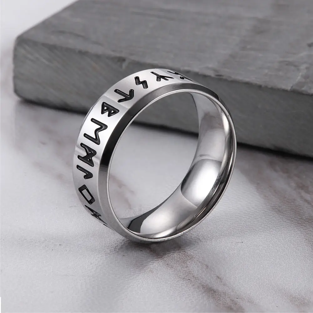 GTHIC Engraved Amulet Symbol Stainless Steel Viking Ring, Unisex Statement Jewelry Fashion Accessory, Engraved Ring