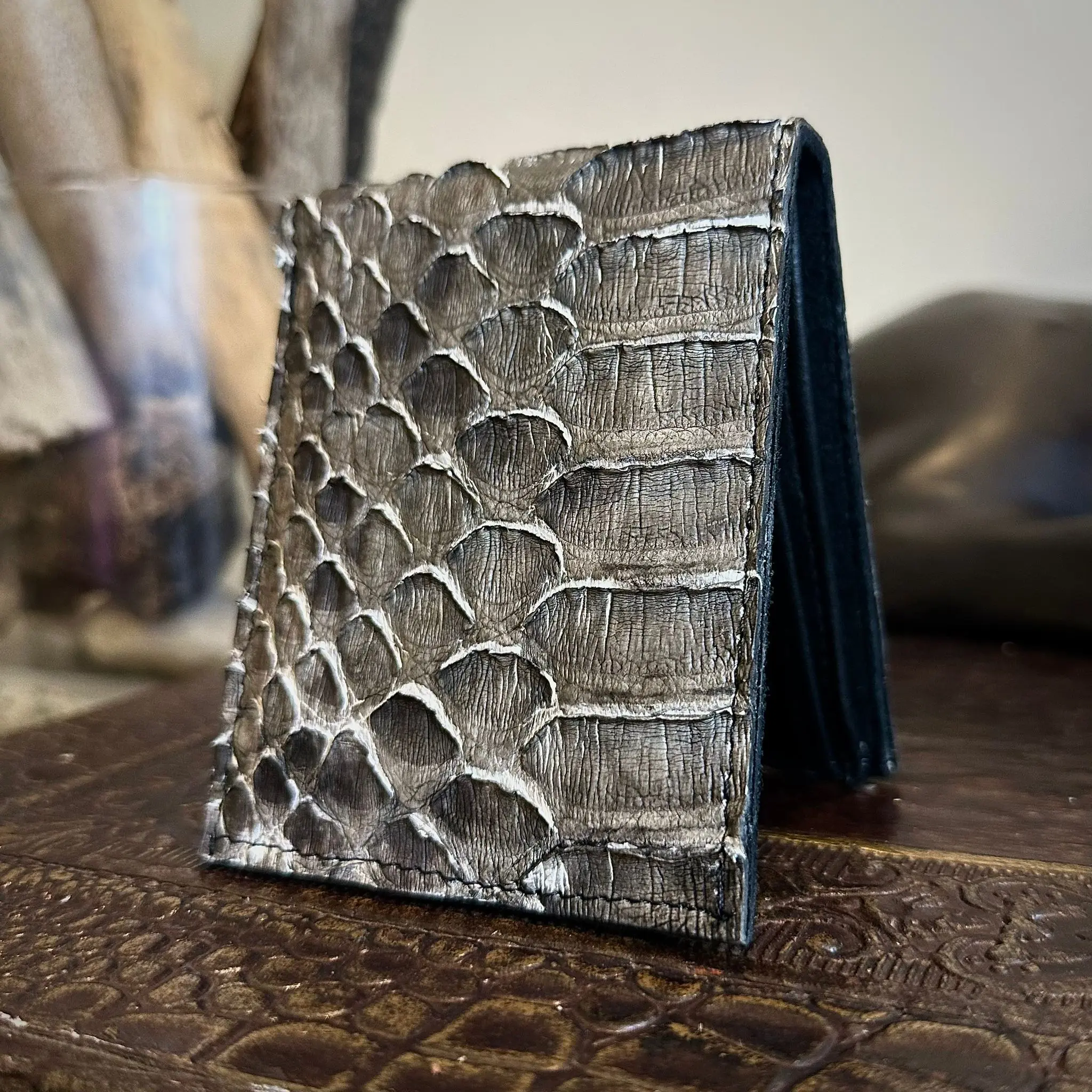 Ash Grey Snakeskin Bifold Wallet