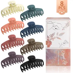 8 Pcs Large Dragon Bone Hair Claw Clips - 8 Unique Assorted Colors (1 Each) with Elegant Copper Paper Gift Box, Strong Grip for All Hair Types, Ideal for Daily Styling & Gifting