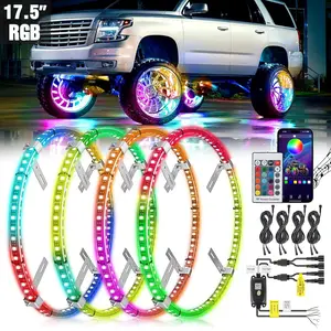 Nilight 17.5 in RGB LED Wheel Ring Lights - 4Pcs Double Row Aluminum Rings, APP Remote Control, Sync Function, IP67 Waterproof, Plug-and-Play Automotive Decorative Lights, Rgb Lights