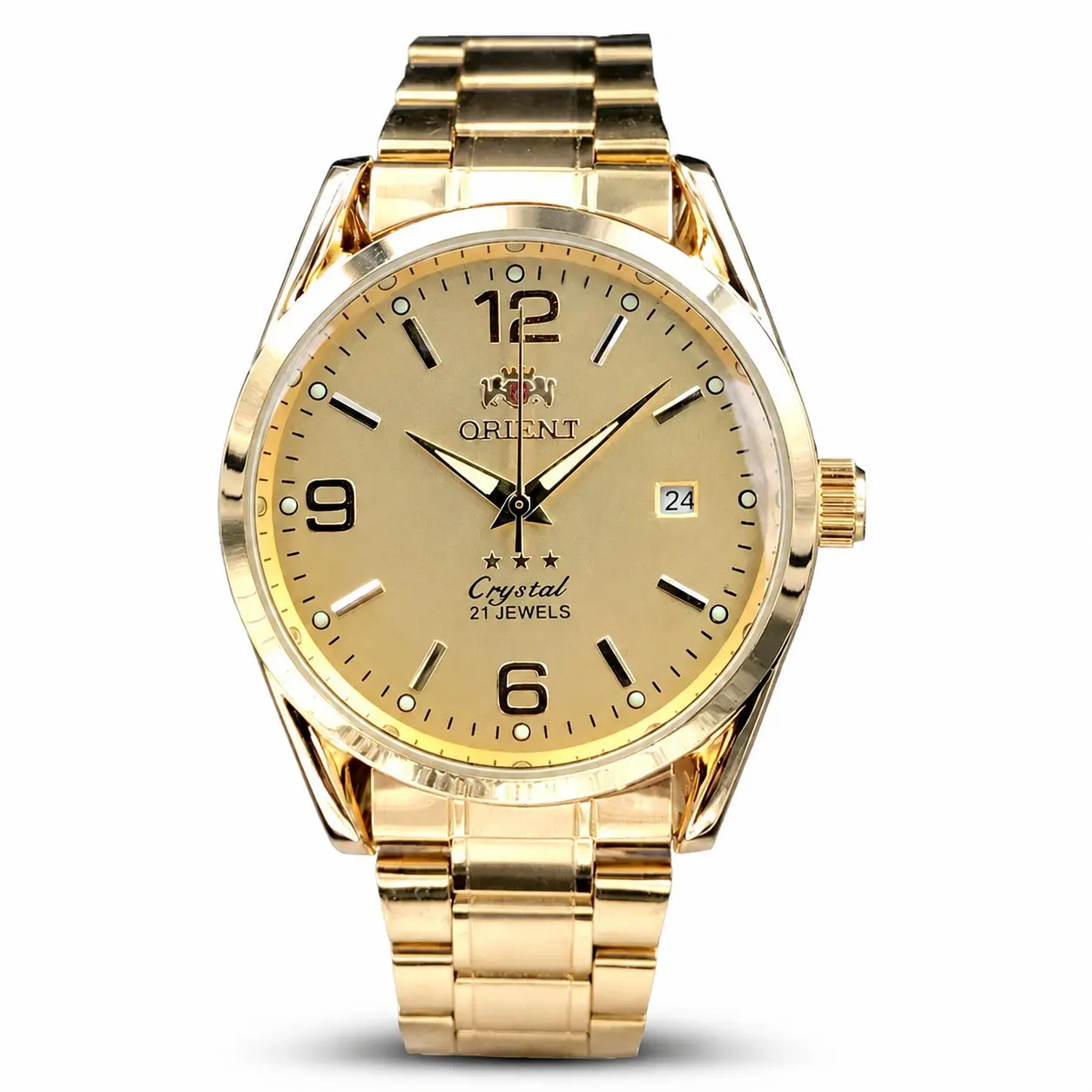 Men's 21 Jewels Automatic Classic Dress Analog Mechanical Watch - Gold Tone Stainless Steel Bracelet, Round Dial, Date Display, Luminous Markers, Waterproof, Exquisite High Quality Fashion Analog Mechanical Wristwatch, Analog Mechanical Watches, Exquisite